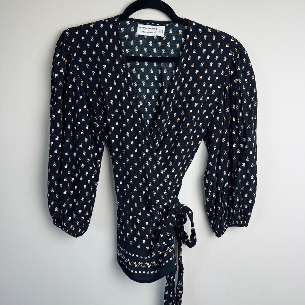 Faithfull the Brand Anthropologie Women's Yvette Wrap Floral Blouse Size 6